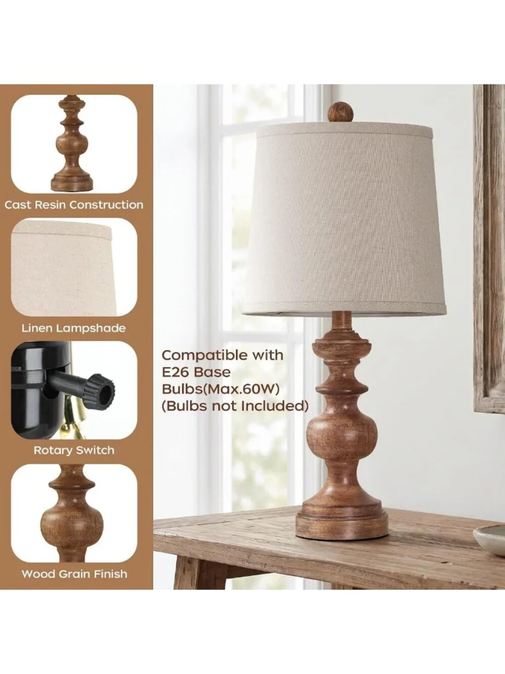 Rustic Farmhouse Table Lamp Set of 2 - 22